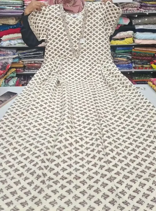 Pure Jaipur Cotton V-Neck Frock Maxi Nighty | NT3568